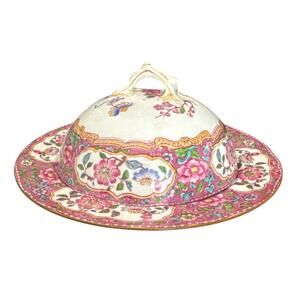 Vintage Minton England Pink Bone China Cockatrice Muffin Warmer